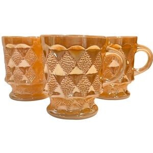 Vintage 1950s Set of 3 Kimberly Diamond Anchor Hocking Peach Lusterware Mugs